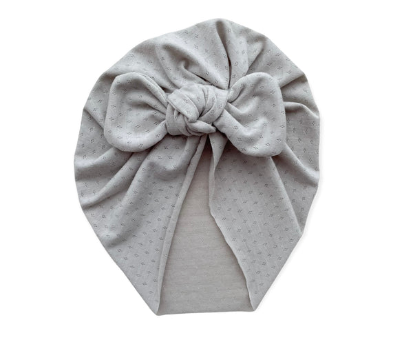 Knit light gray bow turban