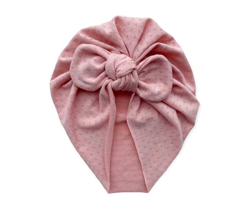 Knit blush bow turban