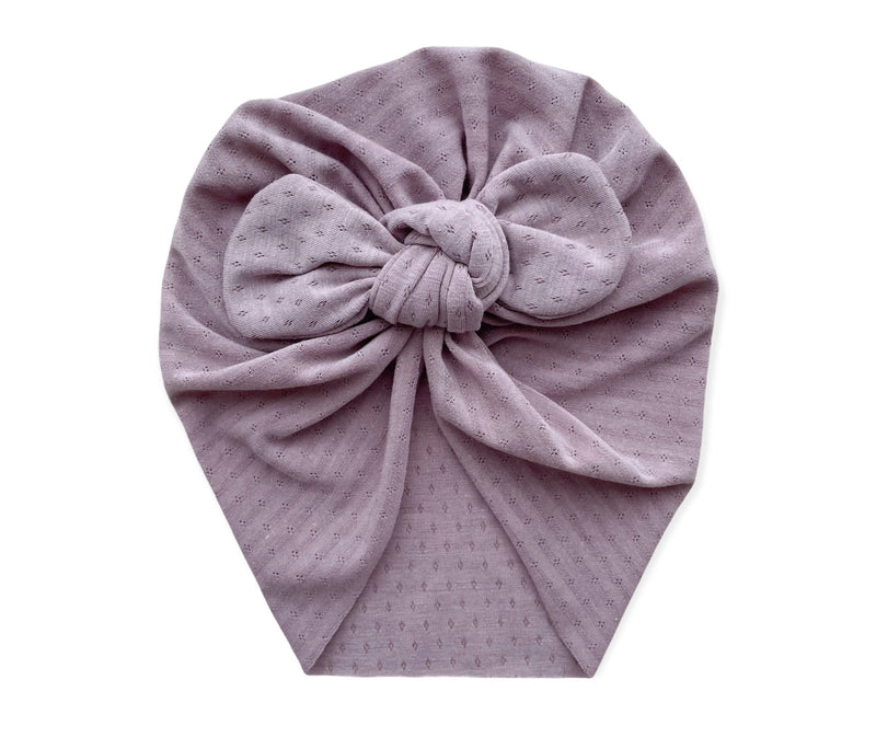 Knit mauve bow turban